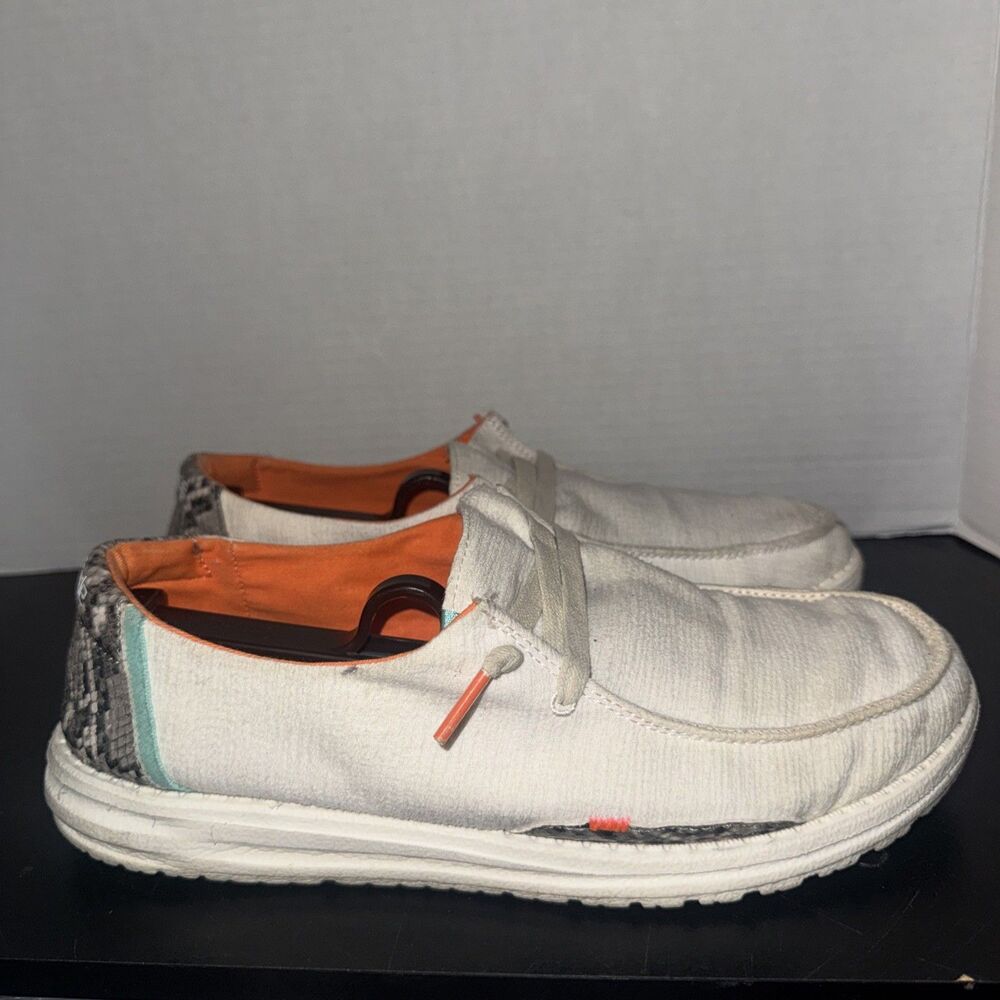 Hey Dude Wendy Snake Linen White Womens Size 10 Slip On Loafers